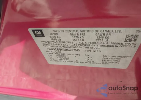 2013 Chevrolet Equinox 1Lt z USA, uszkodzony, nr VIN 2GNALDEK3D6366343